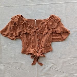 Free people size xs women top rosemary tie front crop top blouse shirt